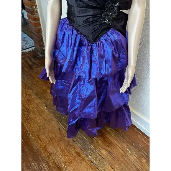 VTG Jessica McClintock x Gunne Sax 1980s Black/Purple Strapless Dress -XS - Picture 8 of 10